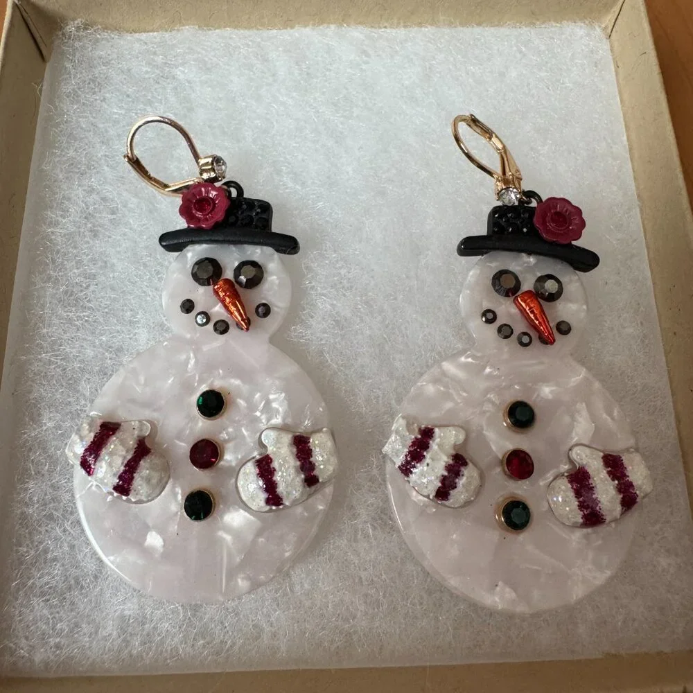 Betsey Johnson Snowman Drop Earrings w/Lever Backs